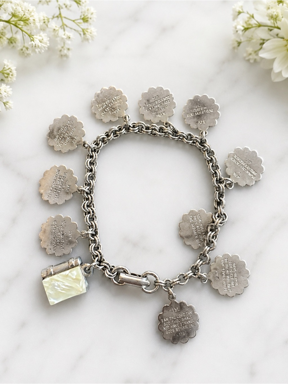 Sterling Silver Charm Bracelet with Mother-of-Pearl Locket - Silver